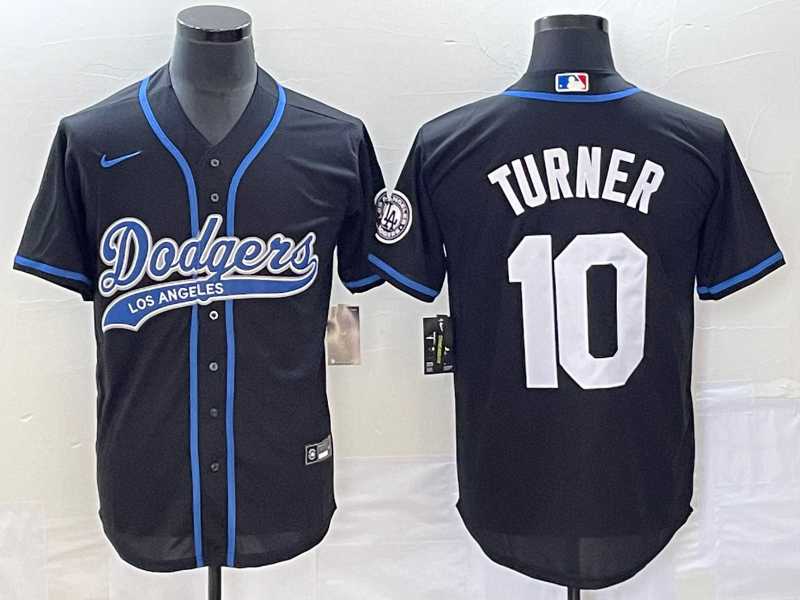 Men%27s Los Angeles Dodgers #10 Justin Turner Black With Patch Cool Base Stitched Baseball Jersey->los angeles dodgers->MLB Jersey